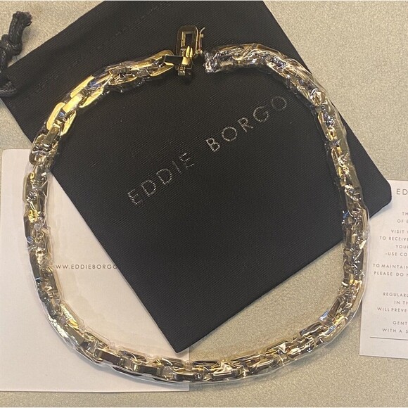 EDDIE BORGO Gold Plated Statement Chain Link Necklace and Earring Set NEW w/ Bag - Picture 6 of 7